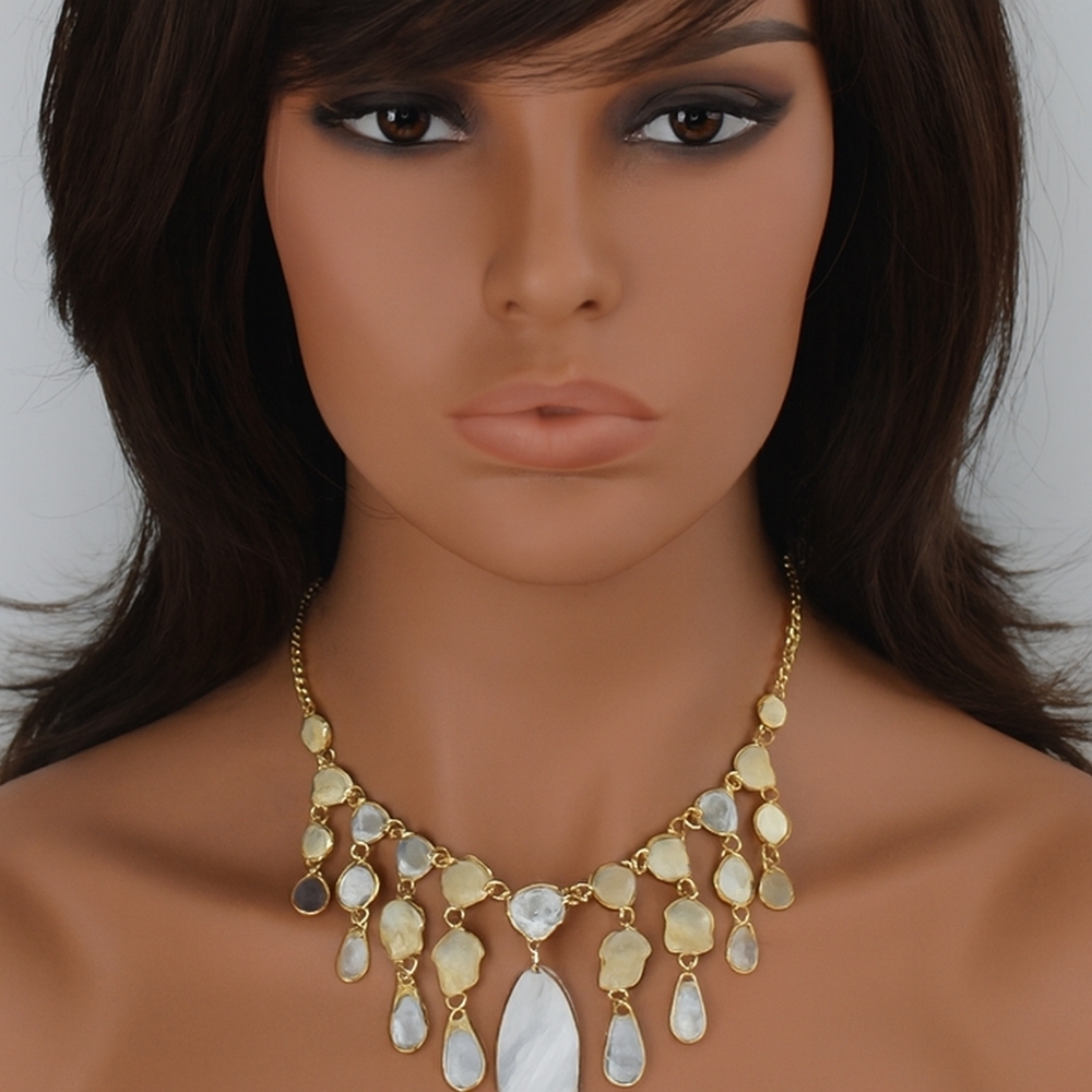 Women's Stylish Gold tone Sparkling Crystal Chandelier Statement Necklace 20+2.5